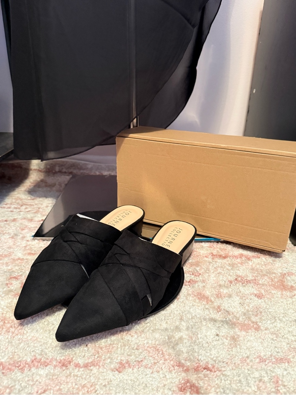 Journee Collection Black Pointed Crisscross Mules
